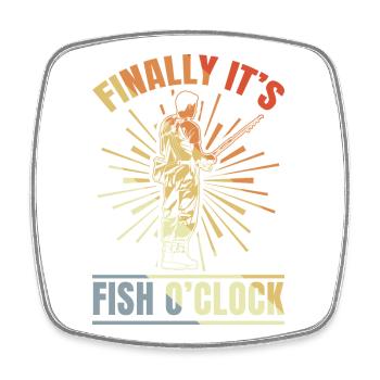Finally It's Fish Clock - Square fridge magnet - white - Front