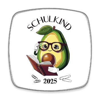Schulkind 2025 – Avocado Einschulung - Viereckiger Kühlschrankmagnet - Weiß - Vorne