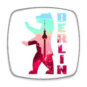 Berlin Bär Neon Silhouette - Viereckiger Kühlschrankmagnet - Weiß - Vorne