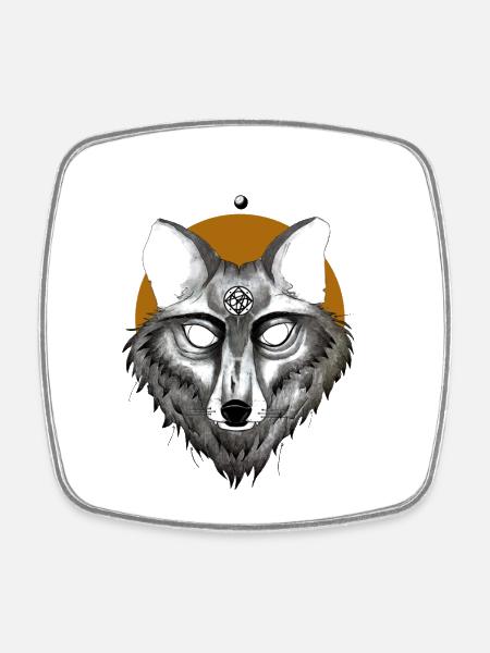 Mystischer Wolf mit Pentagramm Blick - Viereckiger Kühlschrankmagnet - Weiß