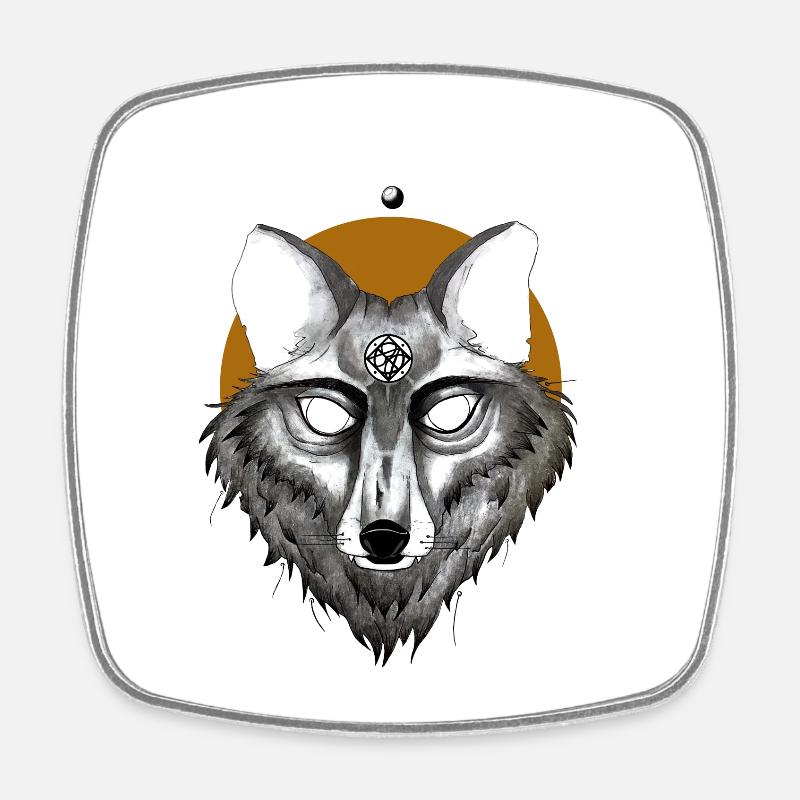 Mystischer Wolf mit Pentagramm Blick - Viereckiger Kühlschrankmagnet - Weiß