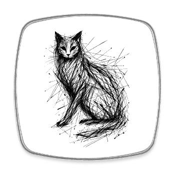 Katze Skizze Abstrakt - Viereckiger Kühlschrankmagnet - Weiß - Vorne