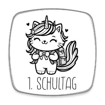 1er jour d’école Chat licorne (noir) - Magnet carré - blanc - Devant