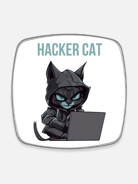 hacker cat hood - Magnet carré - blanc