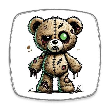creepy fascinating zombie teddy bear - Square fridge magnet - white - Front