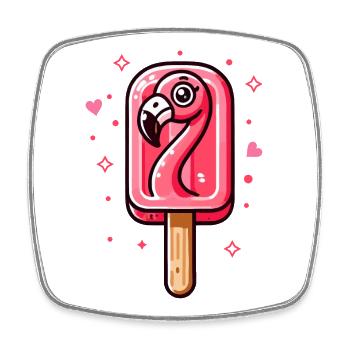 cute flamingo ice cream motif for summer - Square fridge magnet - white - Front