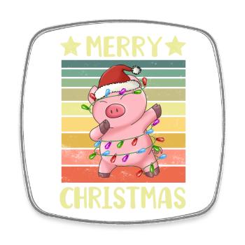 Frohe Weihnachten Schwein - Viereckiger Kühlschrankmagnet - Weiß - Vorne