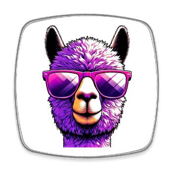 Alpaka mit Sonnenbrille - Viereckiger Kühlschrankmagnet - Weiß - Vorne