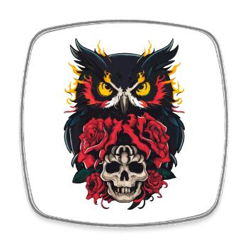 Mystische Eule sitzt auf Skull mit roten Rosen - Viereckiger Kühlschrankmagnet - Weiß - Vorne