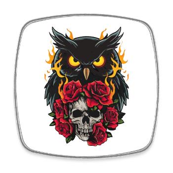 Mystische Eule sitzt auf Skull mit roten Rosen - Viereckiger Kühlschrankmagnet - Weiß - Vorne