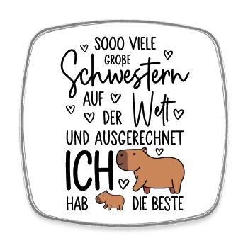 So viele Schwestern - Capybara - Große Schwester - Viereckiger Kühlschrankmagnet - Weiß - Vorne