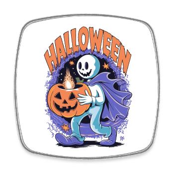 Sourire d’Halloween avec fantôme et citrouille - Magnet carré - blanc - Devant