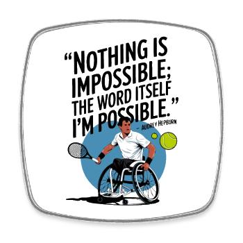 Tennis Player in Wheelchair Innovative Design - Square fridge magnet - white - Front