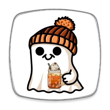 Halloween Fantôme Chapeau Citrouille Thé Café Automne Mignon - Magnet carré - blanc - Devant