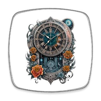 Steampunk watch adorned with roses. - Square fridge magnet - white - Front