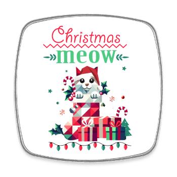 Chat espiègle en bas - Style de Noël laid - Magnet carré - blanc - Devant
