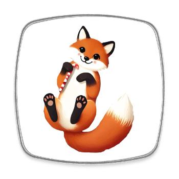 Verspielter Fuchs mit Zuckerstange für Weihnachten - Viereckiger Kühlschrankmagnet - Weiß - Vorne