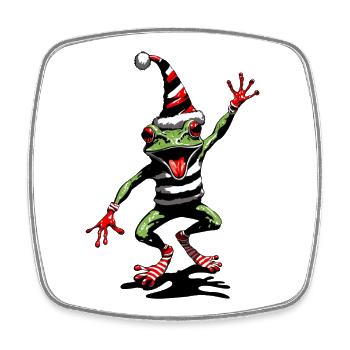 Tanzender Frosch mit Weihnachtsmütze - Viereckiger Kühlschrankmagnet - Weiß - Vorne