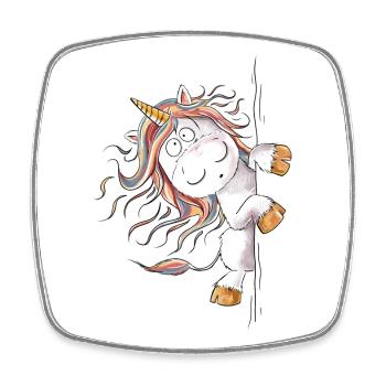 Drolliges Regenbogen Einhorn Fantasy - Viereckiger Kühlschrankmagnet - Weiß - Vorne
