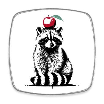 Waschbär mit Apfel – Verspieltes Stencil-Design - Viereckiger Kühlschrankmagnet - Weiß - Vorne