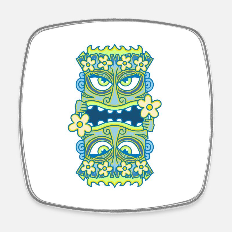 Blue Tiki Queen - Flowers - Square fridge magnet - white