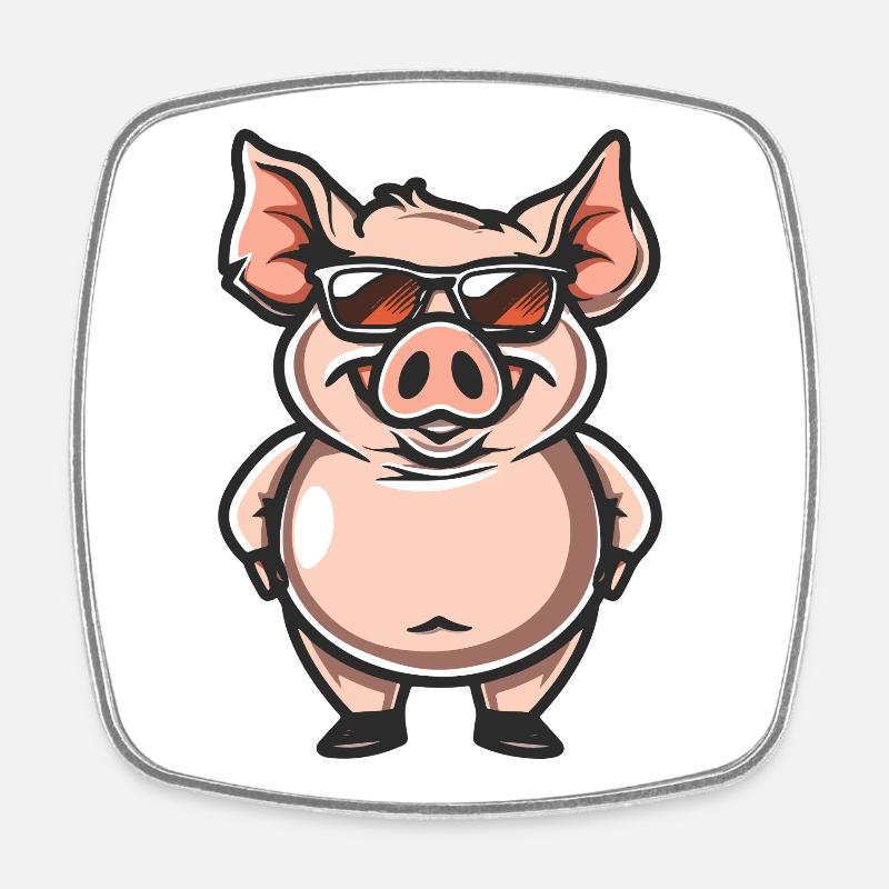 Schwein Cool Comic - Viereckiger Kühlschrankmagnet - Weiß