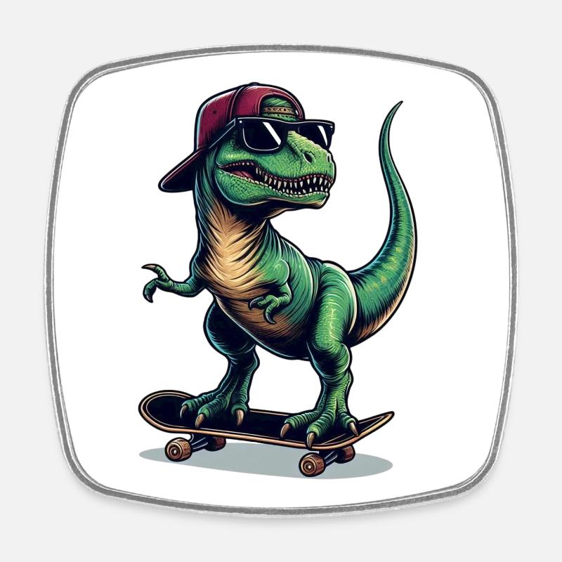 SSW35 Dino on Skateboard - Square fridge magnet - white