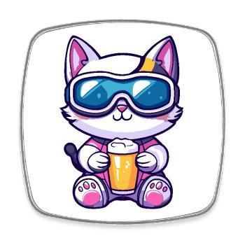 Katze Apres Ski Bier - Viereckiger Kühlschrankmagnet - Weiß - Vorne