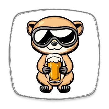 Bière après-ski Meerkat - Magnet carré - blanc - Devant