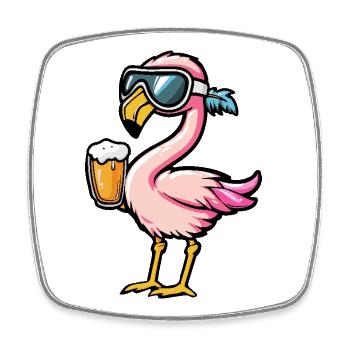 Flamingo Apres Ski Bier - Viereckiger Kühlschrankmagnet - Weiß - Vorne