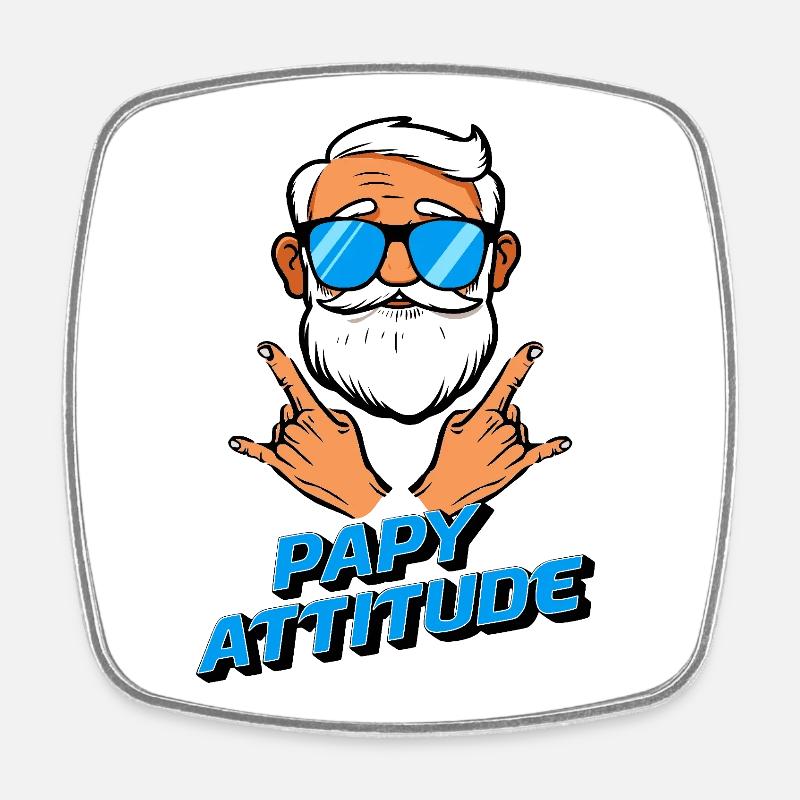 Papy attitude - Magnet carré - blanc