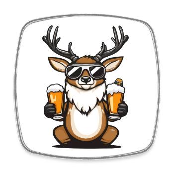Cerf Après-Ski Bière Bande Dessinée - Magnet carré - blanc - Devant