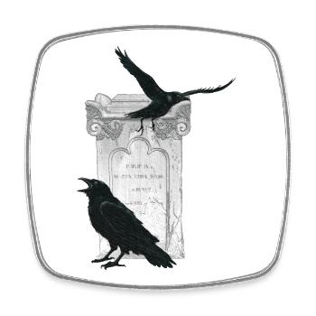 Kolkraben mit Grabstein, Halloween Outfit - Viereckiger Kühlschrankmagnet - Weiß - Vorne