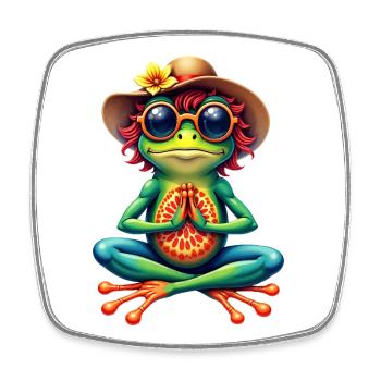 Yoga-Frosch: Peace & Style - Viereckiger Kühlschrankmagnet - Weiß - Vorne