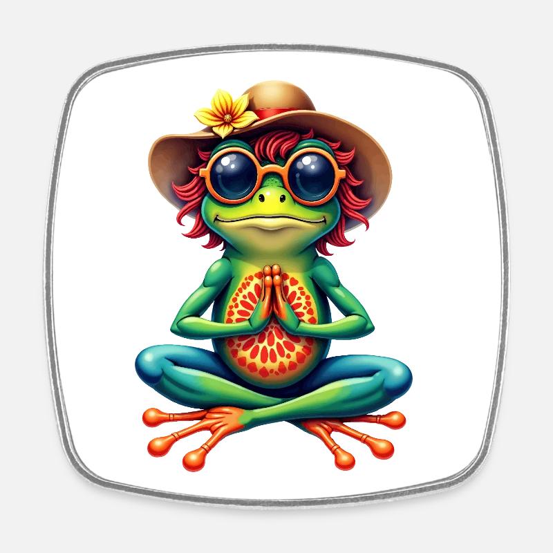 Yoga-Frosch: Peace & Style - Square fridge magnet - white