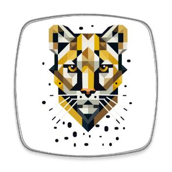Geometrische Eleganz –Raubkatze in abstrakter Form - Viereckiger Kühlschrankmagnet - Weiß - Vorne