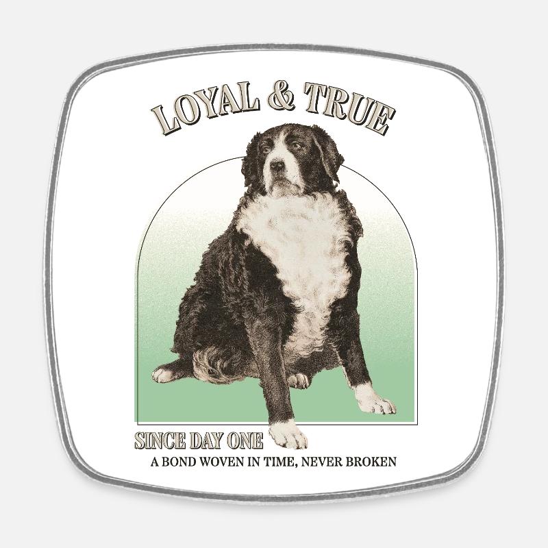 Loyal & True – Motif de chien vintage - Magnet carré - blanc