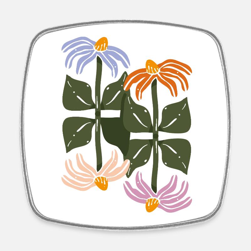 Illustration de quatre fleurs - Magnet carré - blanc