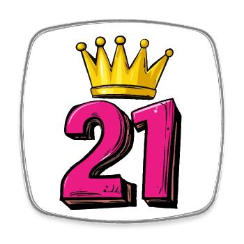 21 Nombre Couronne - Magnet carré - blanc - Devant