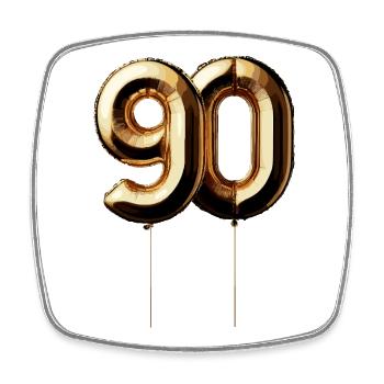 90 Jahre Gold Luftballon Folienballon Geschenk - Viereckiger Kühlschrankmagnet - Weiß - Vorne
