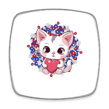 Katze Katzen Muttertag Herz Herzen Kätzchen Blumen - Viereckiger Kühlschrankmagnet - Weiß - Vorne