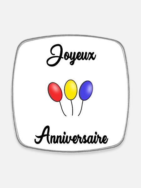 ANNIVERSAIRE. HAPPY BIRTHDAY. JOYEUX ANNIVERSAIRE - Magnet carré - blanc