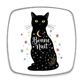 Cat Noir "Good Night": Magical and Starry Design - Square fridge magnet - white - Front