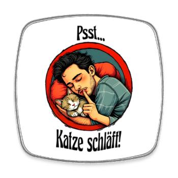 Katze schläft - Viereckiger Kühlschrankmagnet - Weiß - Vorne