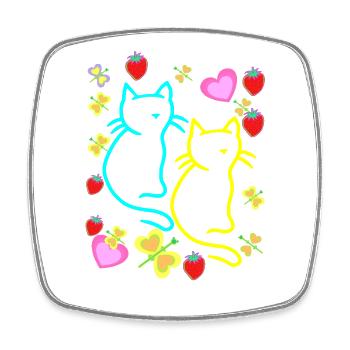 Retro Katzen Katze Herzen Erdbeeren Sommer Kinder - Viereckiger Kühlschrankmagnet - Weiß - Vorne