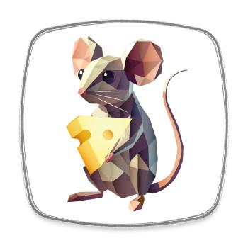 Polygon Mouse with Cheese – Cute Animal Motif - Square fridge magnet - white - Front