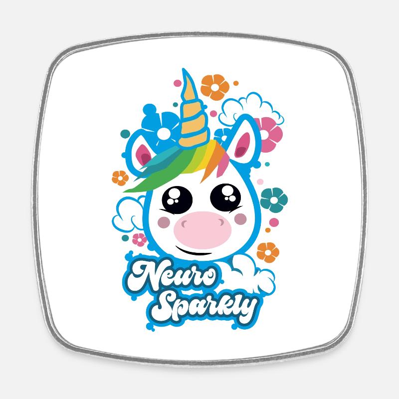 Neuro Sparkly Cute Unicorn - Square fridge magnet - white