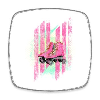 Motif avec patins à roulettes couleurs des années 60 - Magnet carré - blanc - Devant