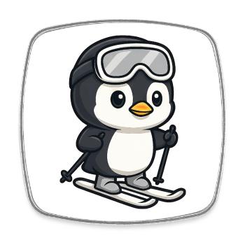 Lustiger Pinguin Skifahrer Winterspaß Wintersport - Viereckiger Kühlschrankmagnet - Weiß - Vorne