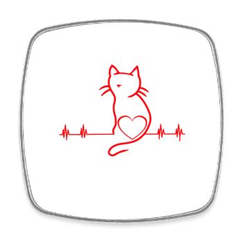 80er 90er Retro Katze Katzen Herz Herzschlag - Viereckiger Kühlschrankmagnet - Weiß - Vorne